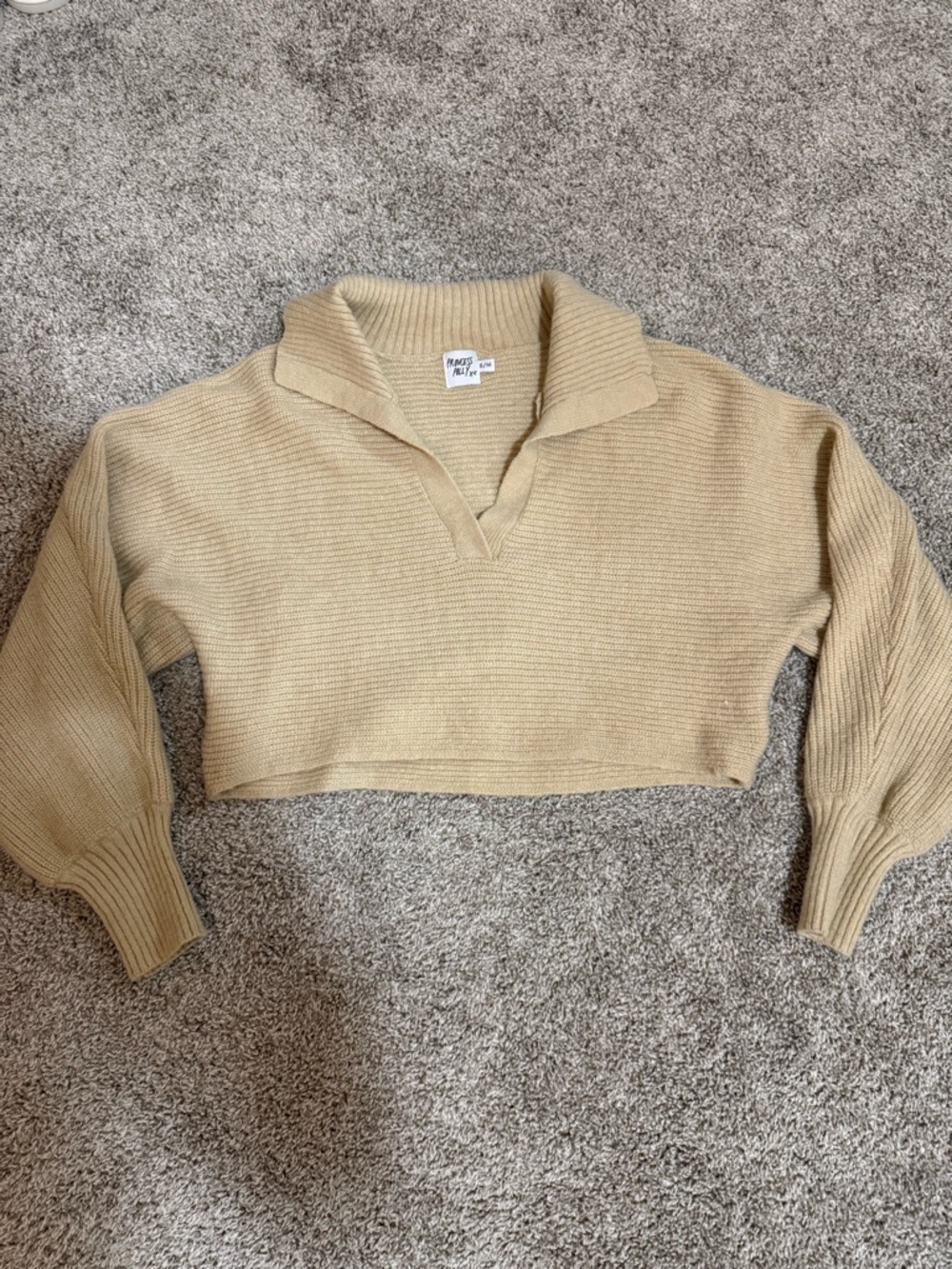 Princess Polly Cropped Collared Knit Sweater - Beige
